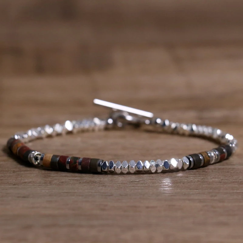 1 Pc Minimalist OT Clasp Stainless Steel Bracelet for Women Natural Stone Handmade Production Picasso Hematite Women Jewelry