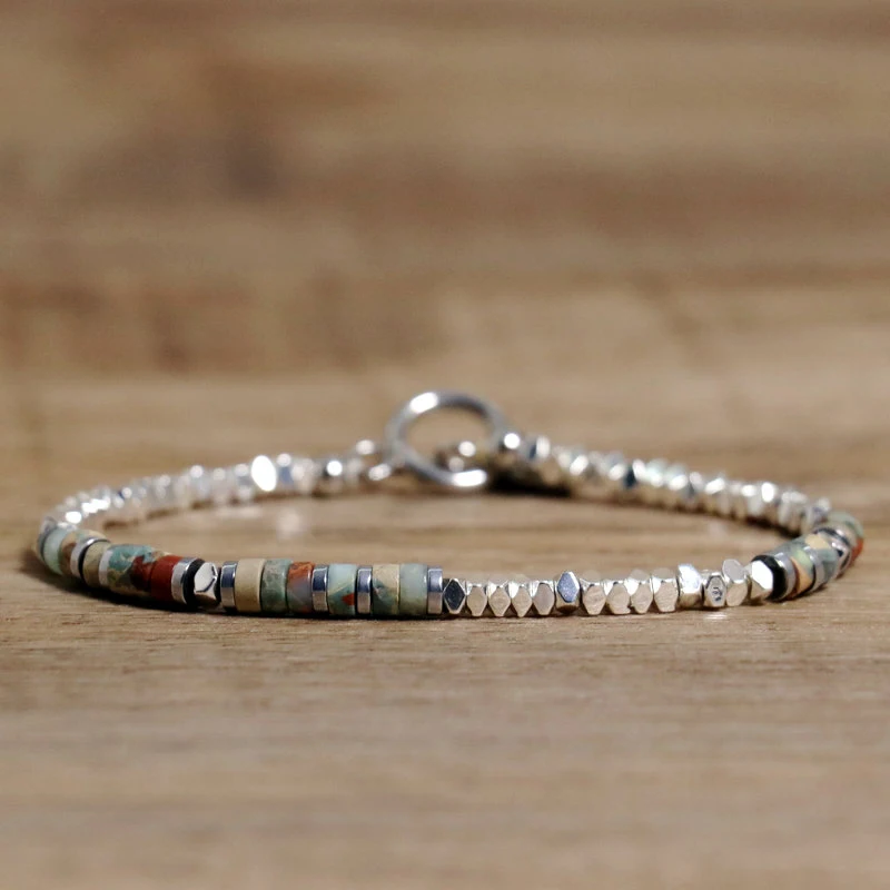 1 Pc Minimalist OT Clasp Stainless Steel Bracelet for Women Natural Stone Handmade Production Picasso Hematite Women Jewelry
