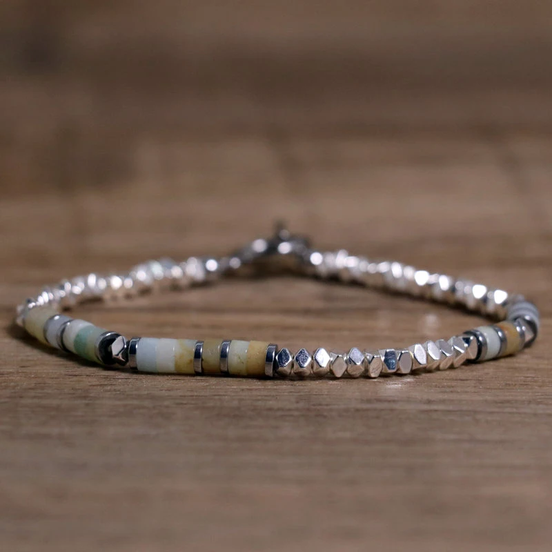 1 Pc Minimalist OT Clasp Stainless Steel Bracelet for Women Natural Stone Handmade Production Picasso Hematite Women Jewelry