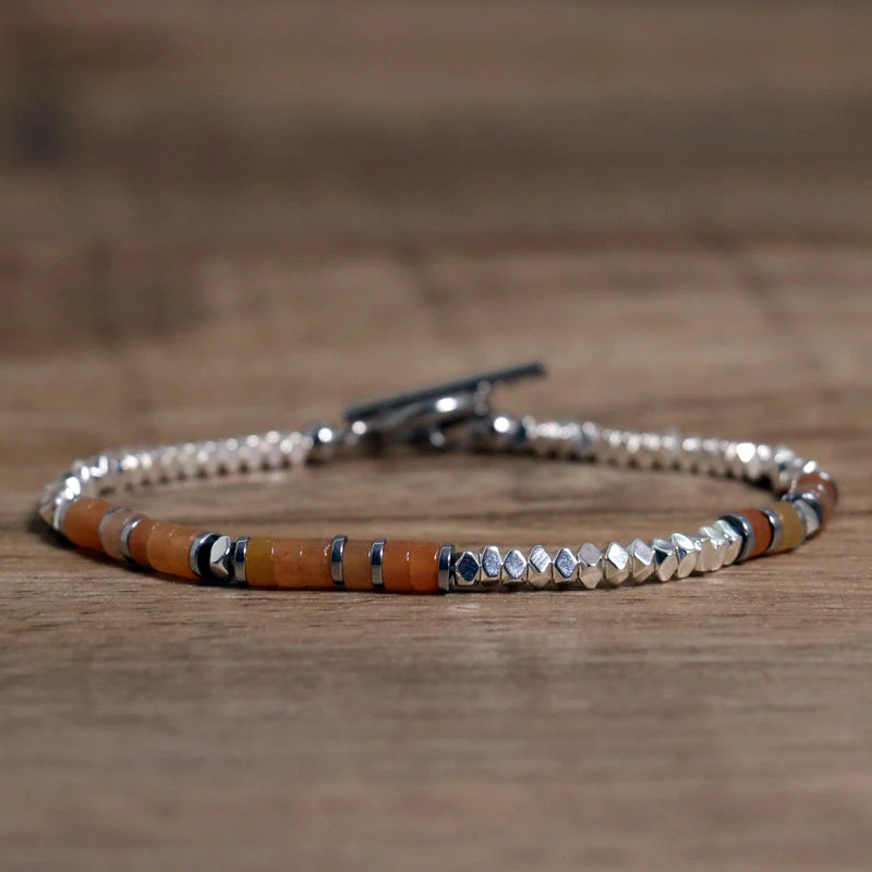 1 Pc Minimalist OT Clasp Stainless Steel Bracelet for Women Natural Stone Handmade Production Picasso Hematite Women Jewelry