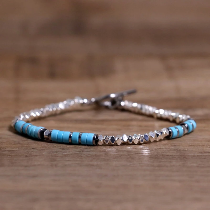 1 Pc Minimalist OT Clasp Stainless Steel Bracelet for Women Natural Stone Handmade Production Picasso Hematite Women Jewelry