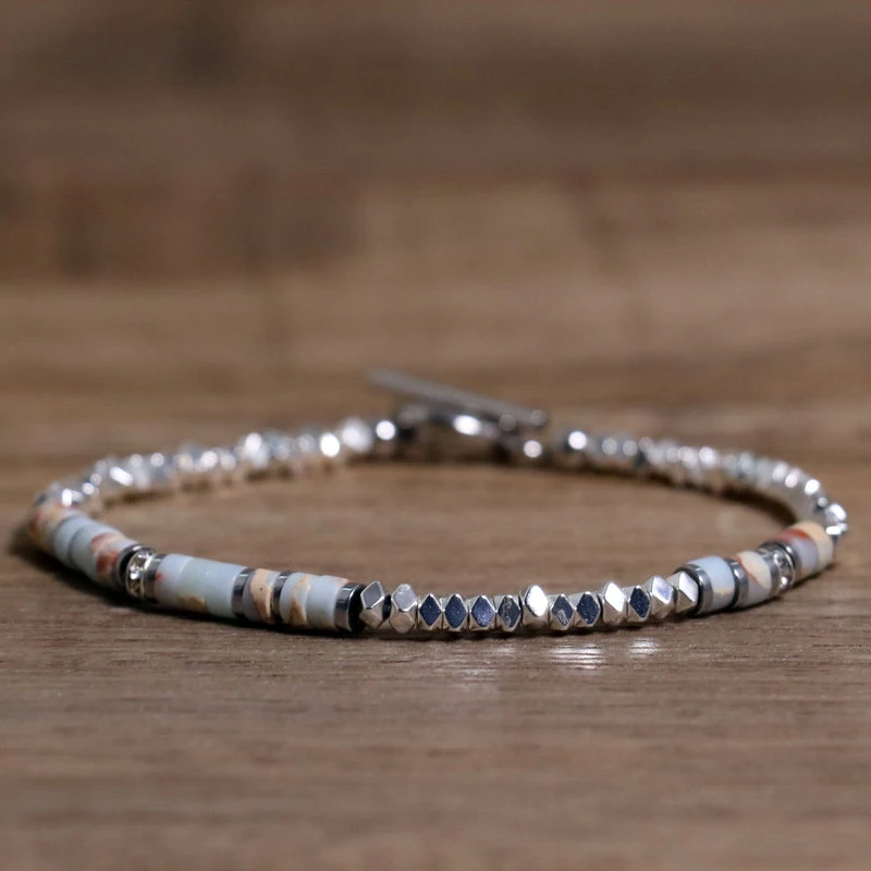 1 Pc Minimalist OT Clasp Stainless Steel Bracelet for Women Natural Stone Handmade Production Picasso Hematite Women Jewelry
