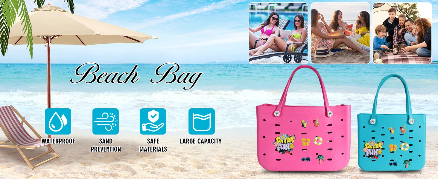 EVA Large Tote Bag Beach Storage 2 in 1 Waterproof Lightweight Travel Handbag for Women