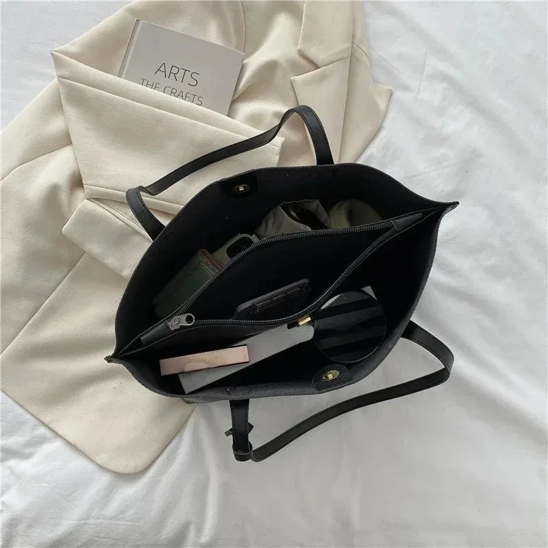 New Trend Retro Solid Color PU Leather Underarm Bag Simple Women Large Capacity Bag Shopping Travel Elegant Unisex Tote Bags