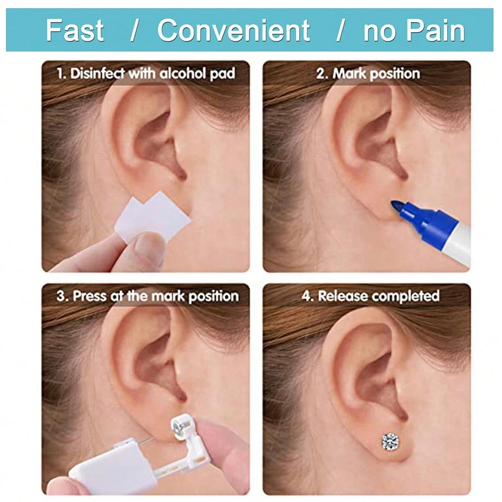 8Pcs Ear Piercing Gun Kit Disposable Self Piercing Earrings At Home Earring Gun Piercing Kits With Earring Studs Small Ball CZ