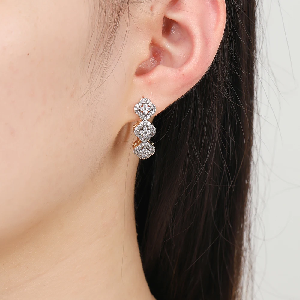 Leaf-shaped inlaid zircon earrings ring three-piece set copper plated 14K gold fashion luxury jewelry party set accessories