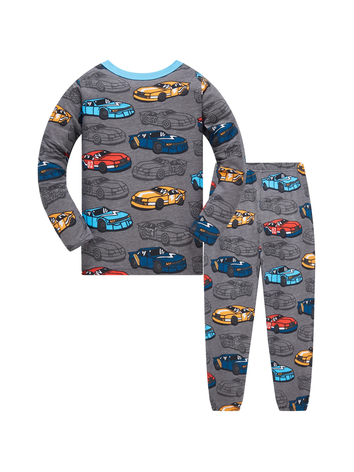 Kids Pajama Set 100% Cotton Soft Car Full Print Loungewear Nightwear Long Sleeve Pjs for Toddler Boys Girls Age 1-8 Years