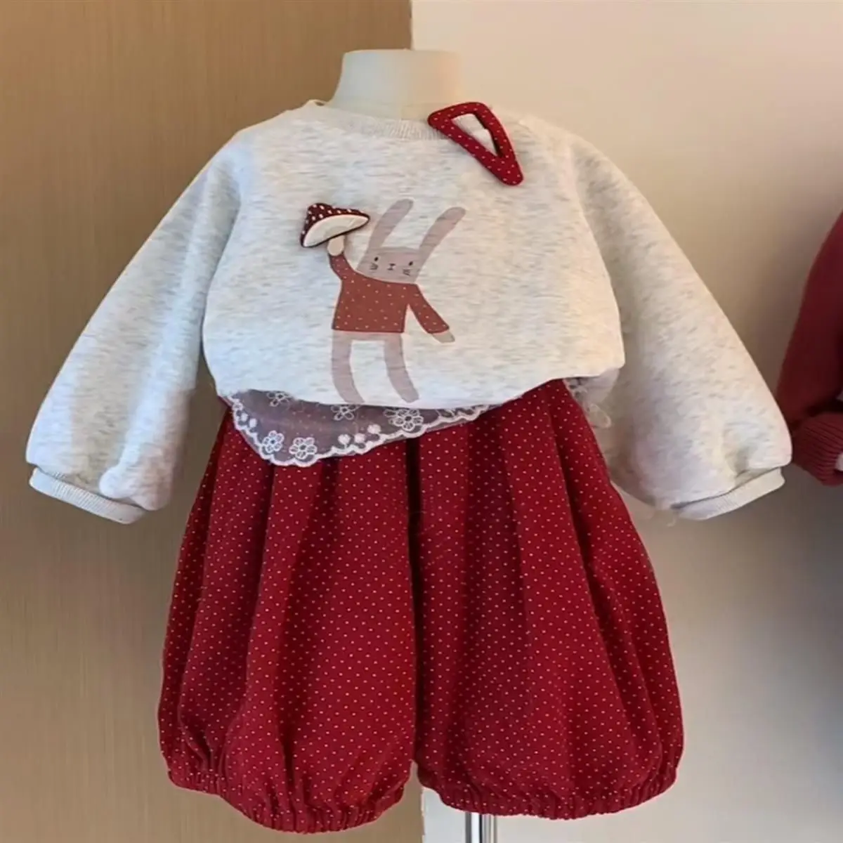 Girls' Korean Style Cartoon Print Sweatshirt & Pants Set Cute Long Sleeve 2-Piece Outfit Versatile New Autumn Casual Wear