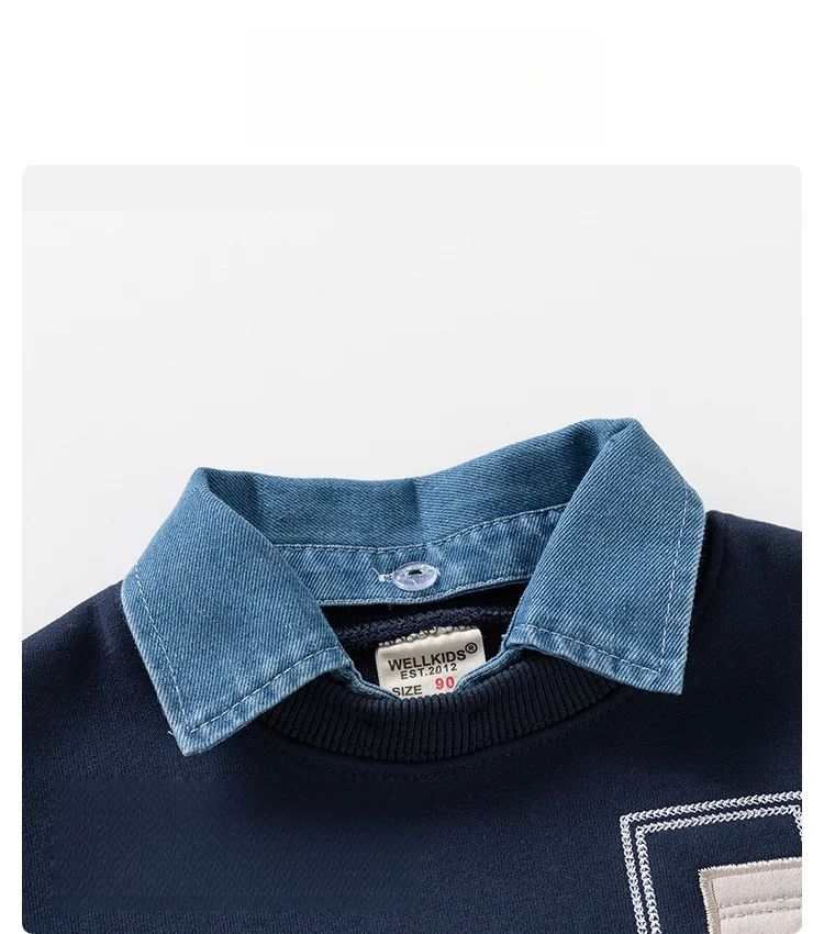 1-8Y Autumn Winter Boys Sweatshirt Fleece Lined Kid's Fake Two-Piece Child's Clothing Korean Style Cotton Kids Pullover Top