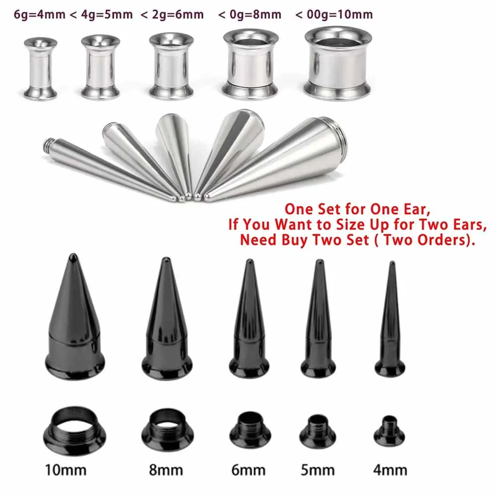 6G-00G 2 in 1 Set Ear Gauges Plugs Tunnels Taper Earrings Stretching Expander Kit Set for Women Men