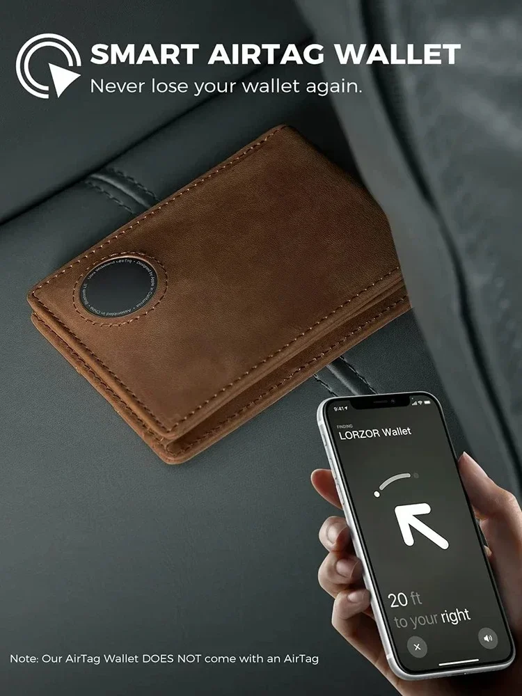 Retro Minimalist Men's AirTag Wallet RFID Blocking Wallet Multi Card Holder for Apple AirTag High Quality Genuine Leather Purse