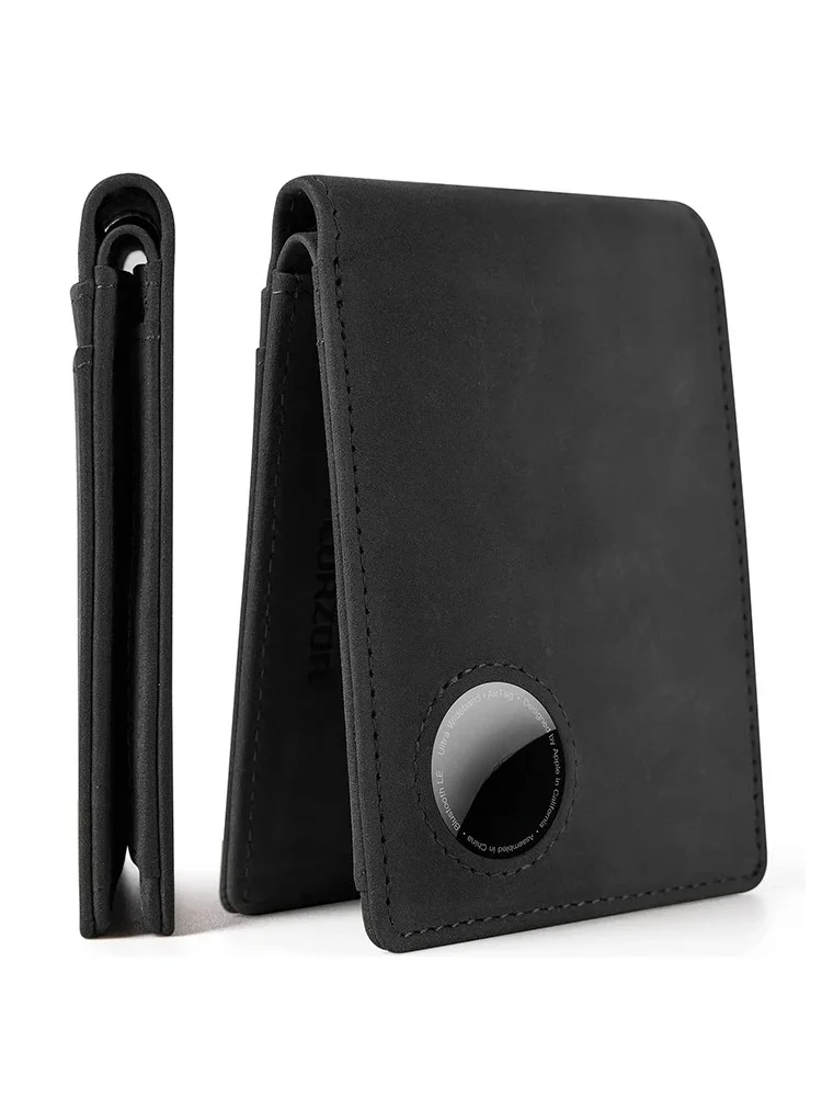 Retro Minimalist Men's AirTag Wallet RFID Blocking Wallet Multi Card Holder for Apple AirTag High Quality Genuine Leather Purse