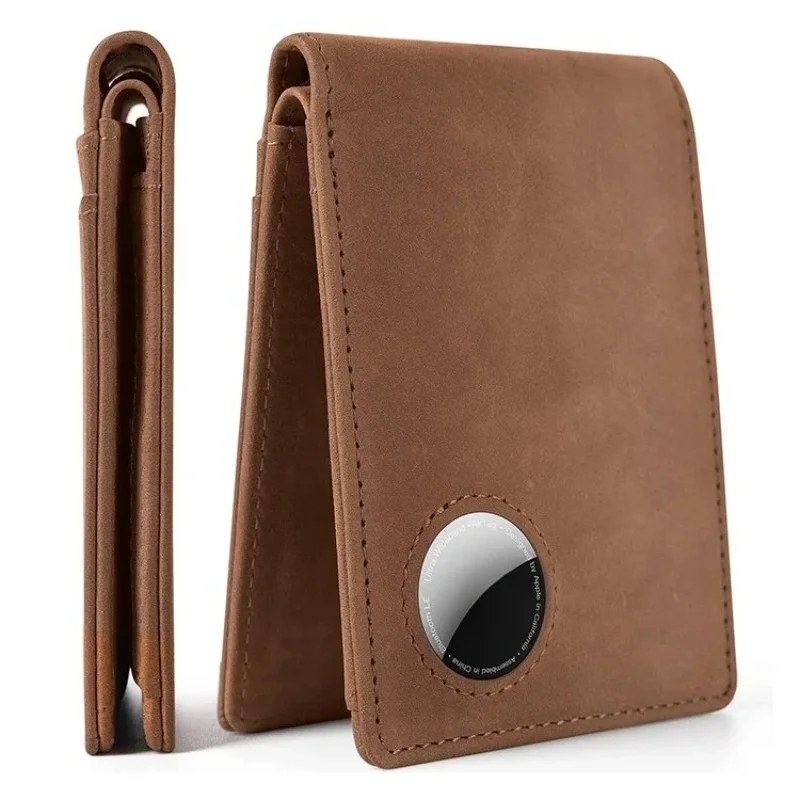 Retro Minimalist Men's AirTag Wallet RFID Blocking Wallet Multi Card Holder for Apple AirTag High Quality Genuine Leather Purse