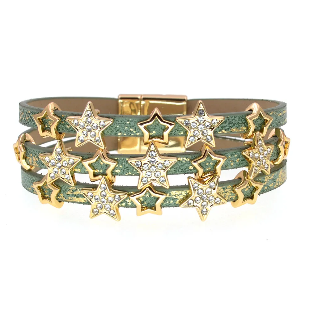 WELLMORE Stars charm bracelets bohemia leather bracelets for women fashion jewelry wholesale