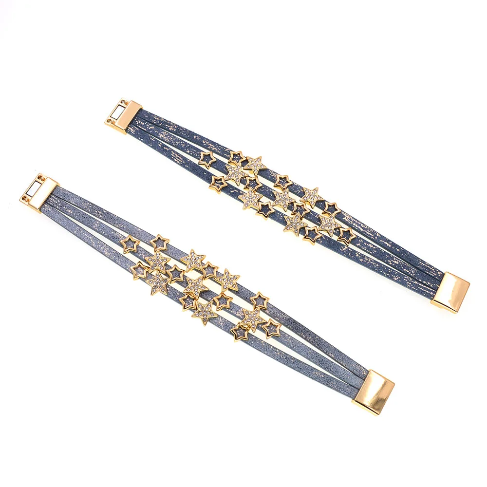 WELLMORE Stars charm bracelets bohemia leather bracelets for women fashion jewelry wholesale