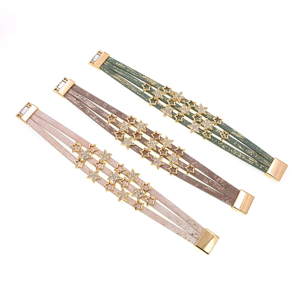 WELLMORE Stars charm bracelets bohemia leather bracelets for women fashion jewelry wholesale