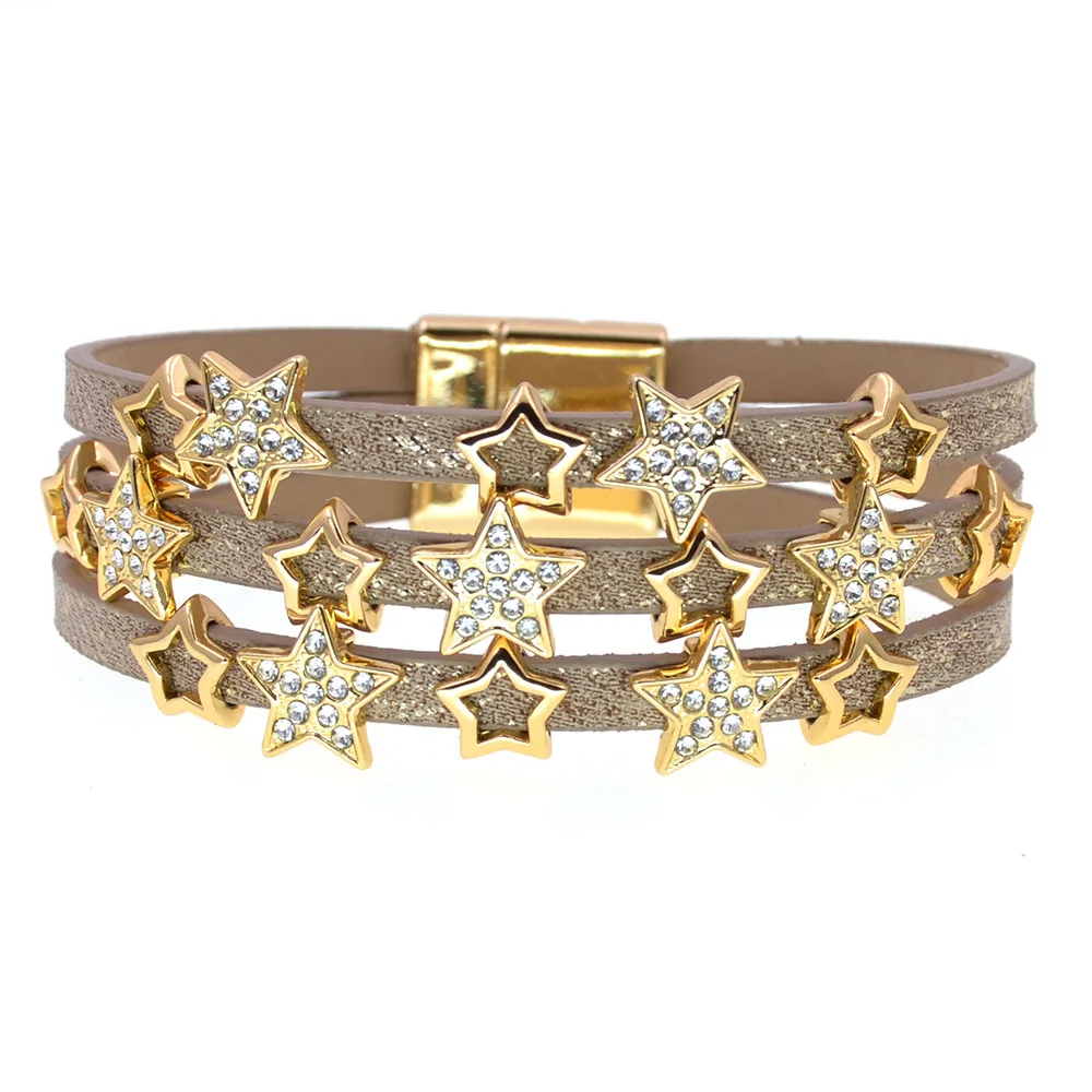 WELLMORE Stars charm bracelets bohemia leather bracelets for women fashion jewelry wholesale