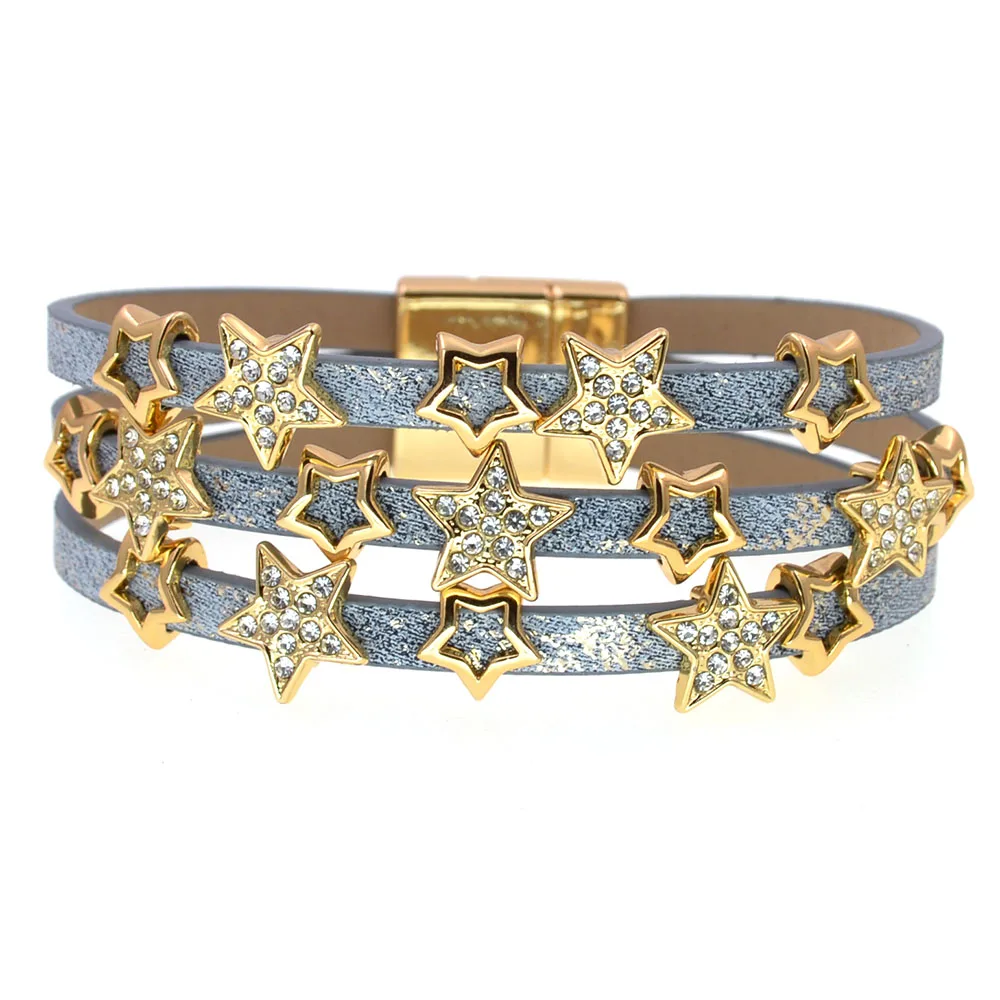 WELLMORE Stars charm bracelets bohemia leather bracelets for women fashion jewelry wholesale