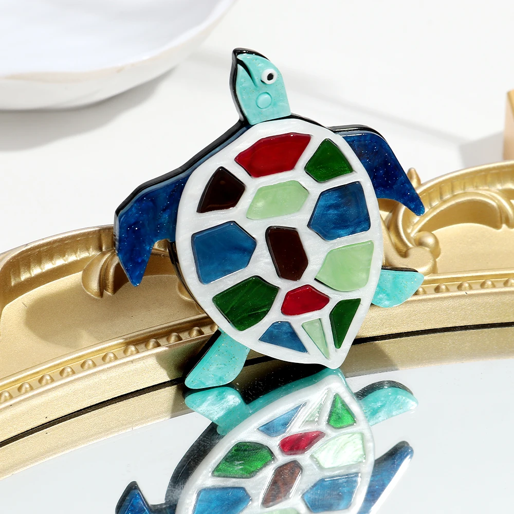 Cute Acrylic Cartoon Sea Turtle Splice Brooches for Women Unisex Elegant Colorful Marine Animal Badge Brooch Clothing Accessoriy