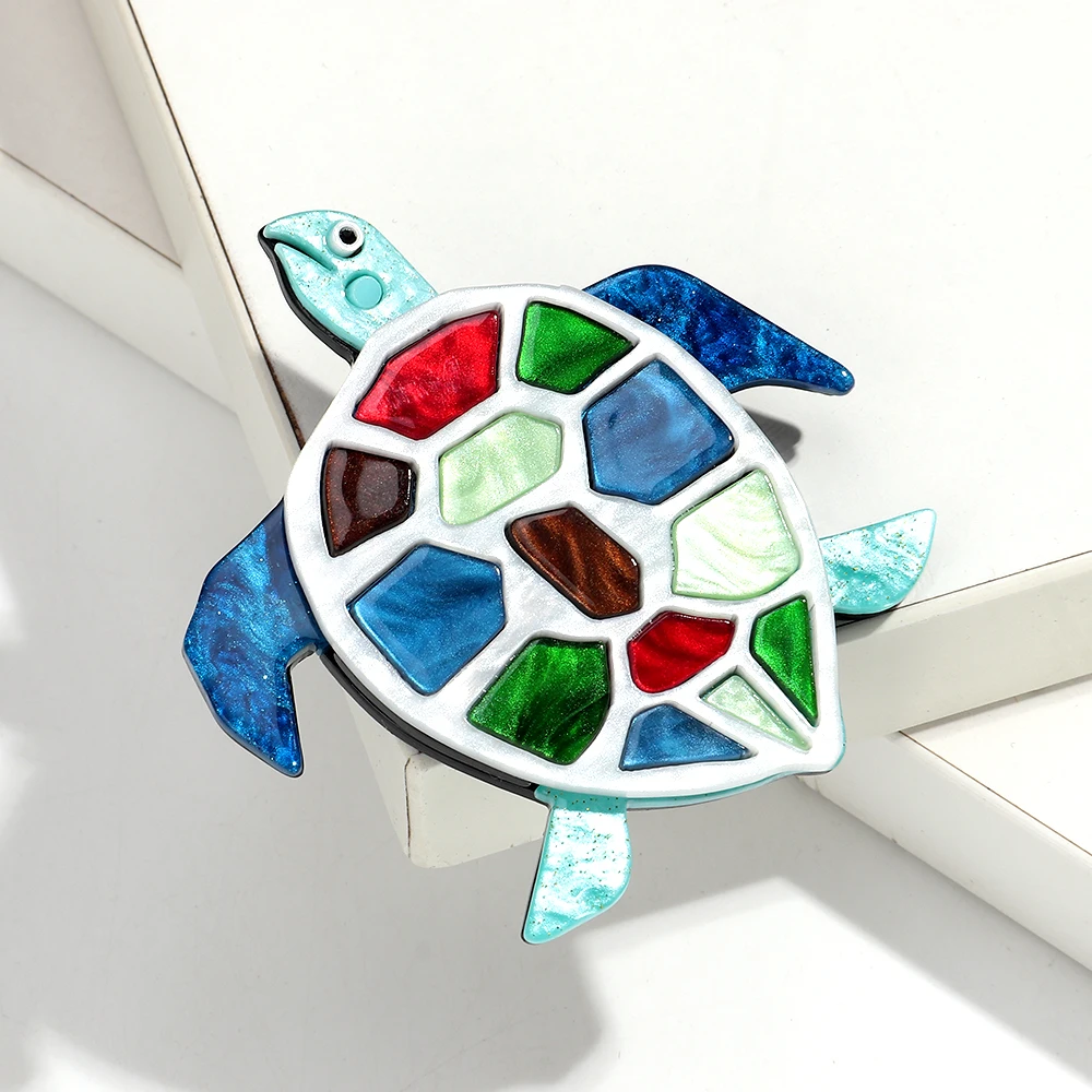Cute Acrylic Cartoon Sea Turtle Splice Brooches for Women Unisex Elegant Colorful Marine Animal Badge Brooch Clothing Accessoriy