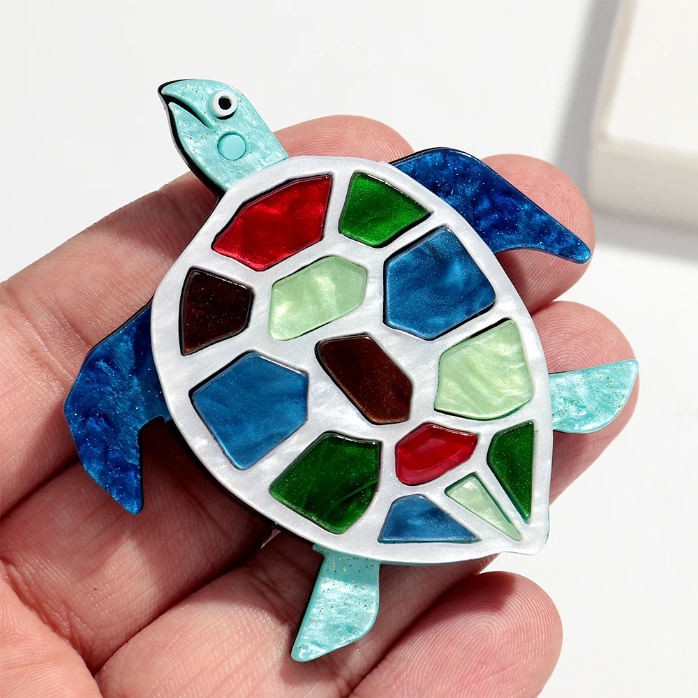 Cute Acrylic Cartoon Sea Turtle Splice Brooches for Women Unisex Elegant Colorful Marine Animal Badge Brooch Clothing Accessoriy