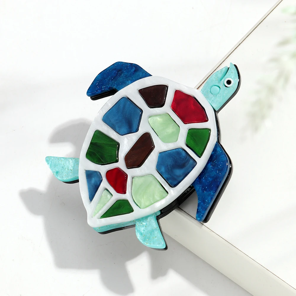 Cute Acrylic Cartoon Sea Turtle Splice Brooches for Women Unisex Elegant Colorful Marine Animal Badge Brooch Clothing Accessoriy