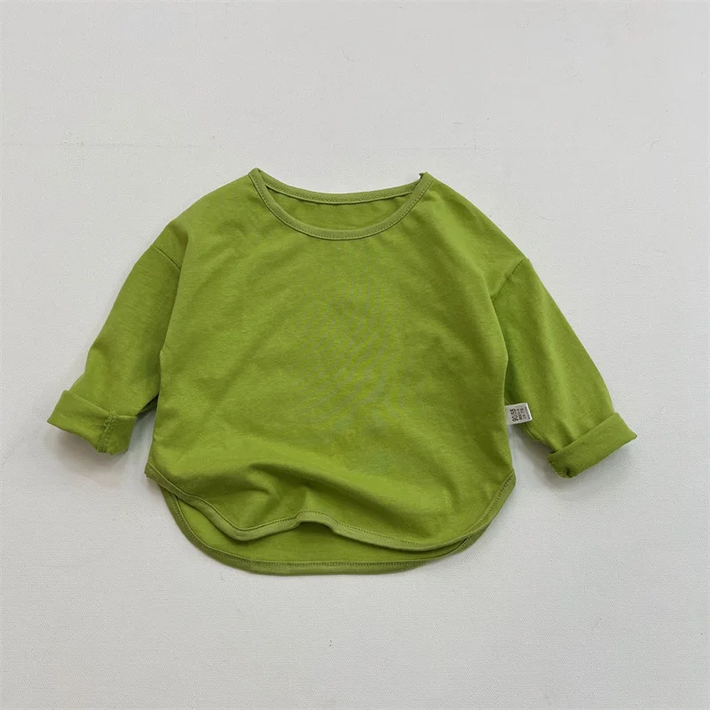 1pcs Spring Autumn Children's Pure Cotton Long Sleeve T-shirts Solid Color Boys Girls Tops Kids Baby Leisure Tee Student Clothes