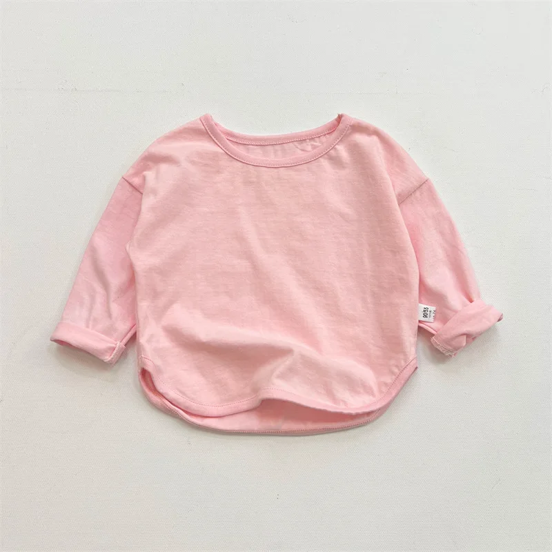 1pcs Spring Autumn Children's Pure Cotton Long Sleeve T-shirts Solid Color Boys Girls Tops Kids Baby Leisure Tee Student Clothes