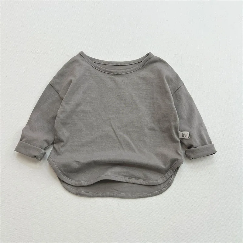 1pcs Spring Autumn Children's Pure Cotton Long Sleeve T-shirts Solid Color Boys Girls Tops Kids Baby Leisure Tee Student Clothes