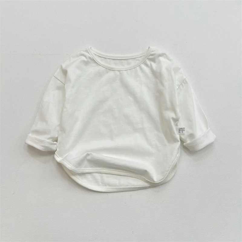 1pcs Spring Autumn Children's Pure Cotton Long Sleeve T-shirts Solid Color Boys Girls Tops Kids Baby Leisure Tee Student Clothes