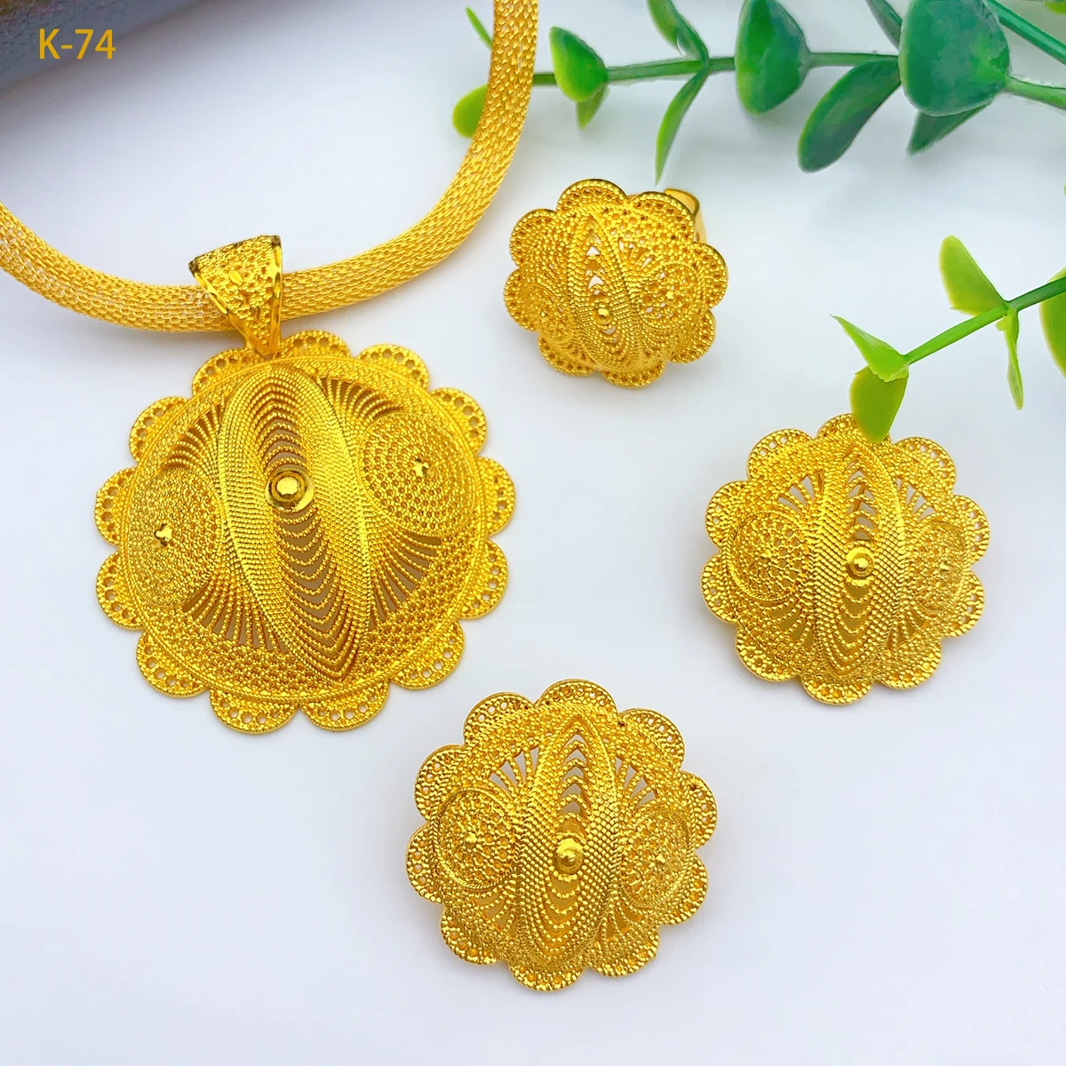 France Luxury 24k Gold Color Jewelry Set For Women Dubai Bridal Wedding Necklace And Earrings Set African Wedding Party Gifts
