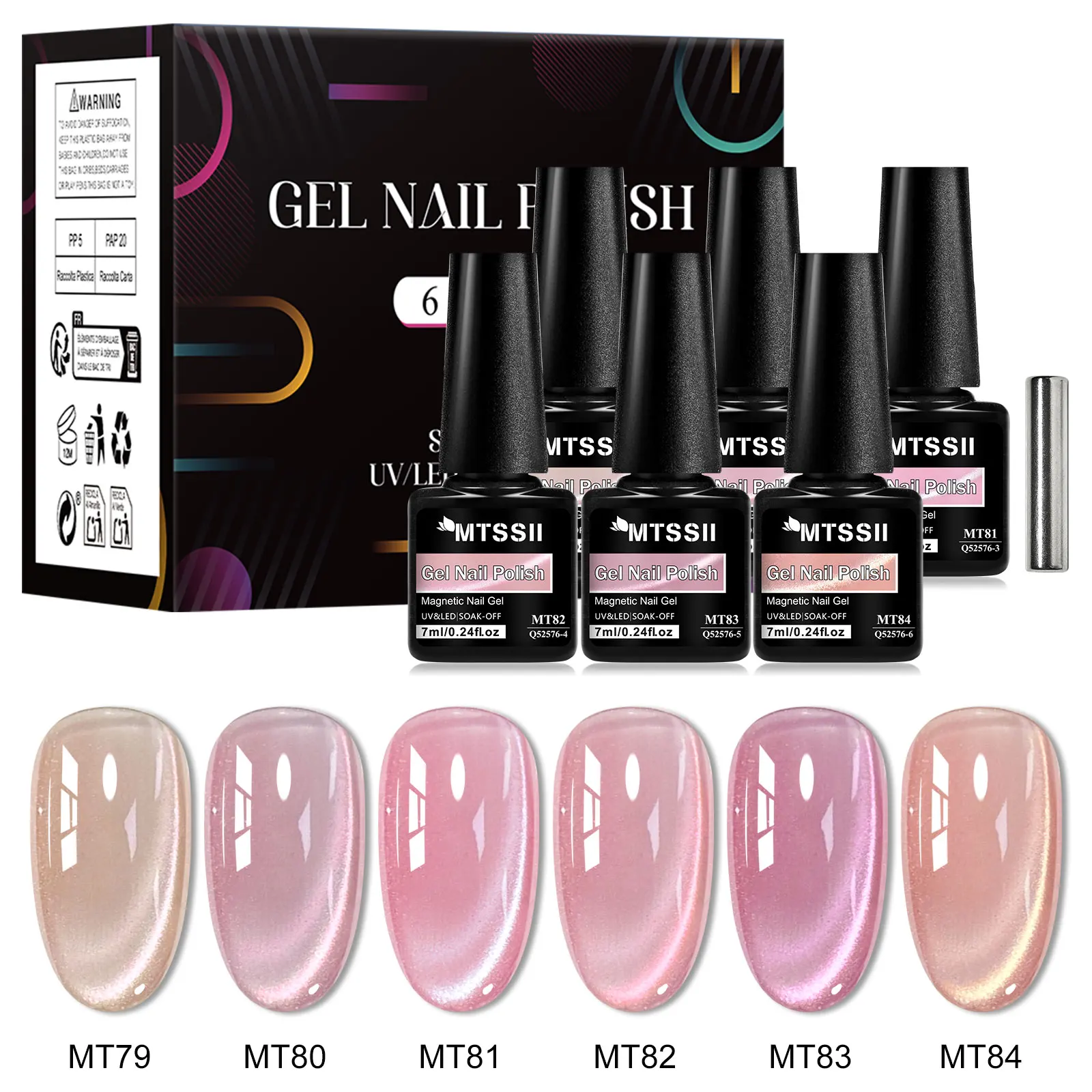 7pcs Pink Story Cat Magnetic Gel Nail Polish Set Nude Pink Gold Light Semi Permanent UV Gel Varnish Soak Off Nail Supplies DIY