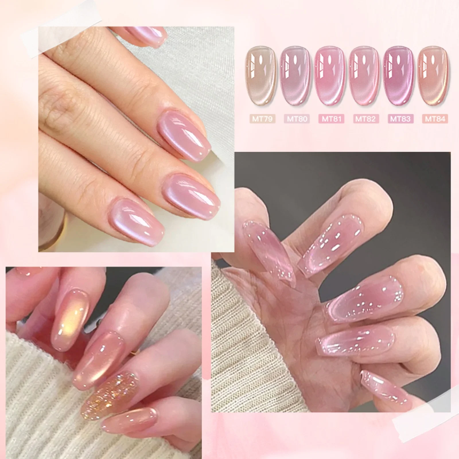 7pcs Pink Story Cat Magnetic Gel Nail Polish Set Nude Pink Gold Light Semi Permanent UV Gel Varnish Soak Off Nail Supplies DIY