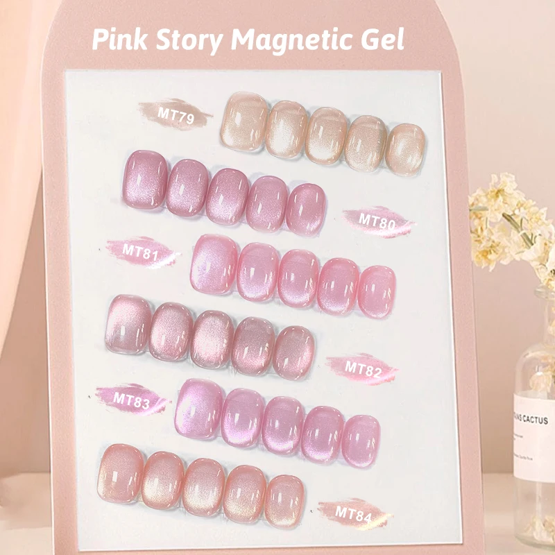 7pcs Pink Story Cat Magnetic Gel Nail Polish Set Nude Pink Gold Light Semi Permanent UV Gel Varnish Soak Off Nail Supplies DIY