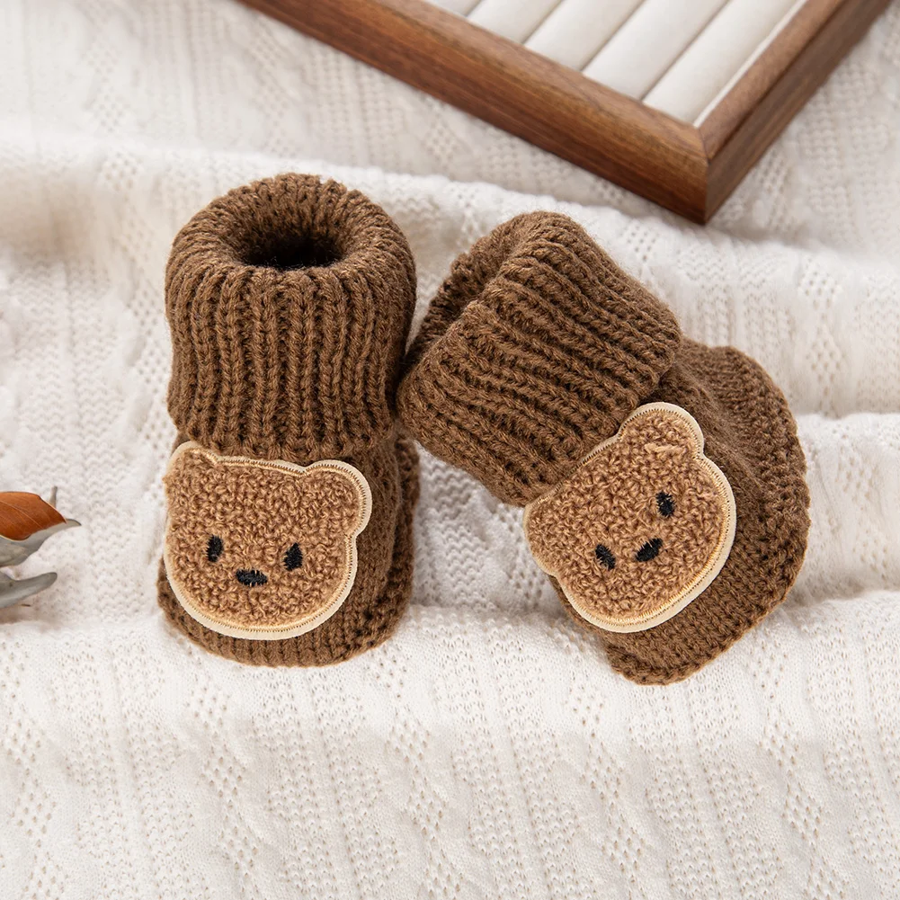 1Pair Cute Bear Newborn Baby Socks Autumn Winter Knitted Birthday Photography Props Boutique Infant Ankle Sock Toddler Stockings