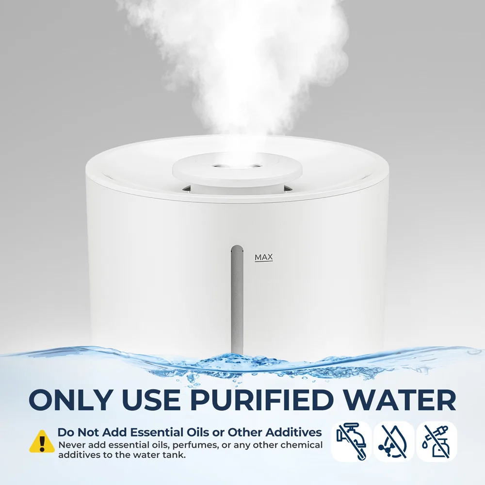 ROUNY Air Humidifier, 4L Large Capacity Ultrasonic Humidifier with Low Water Protection, 360° & Quiet & BPA-Free, White