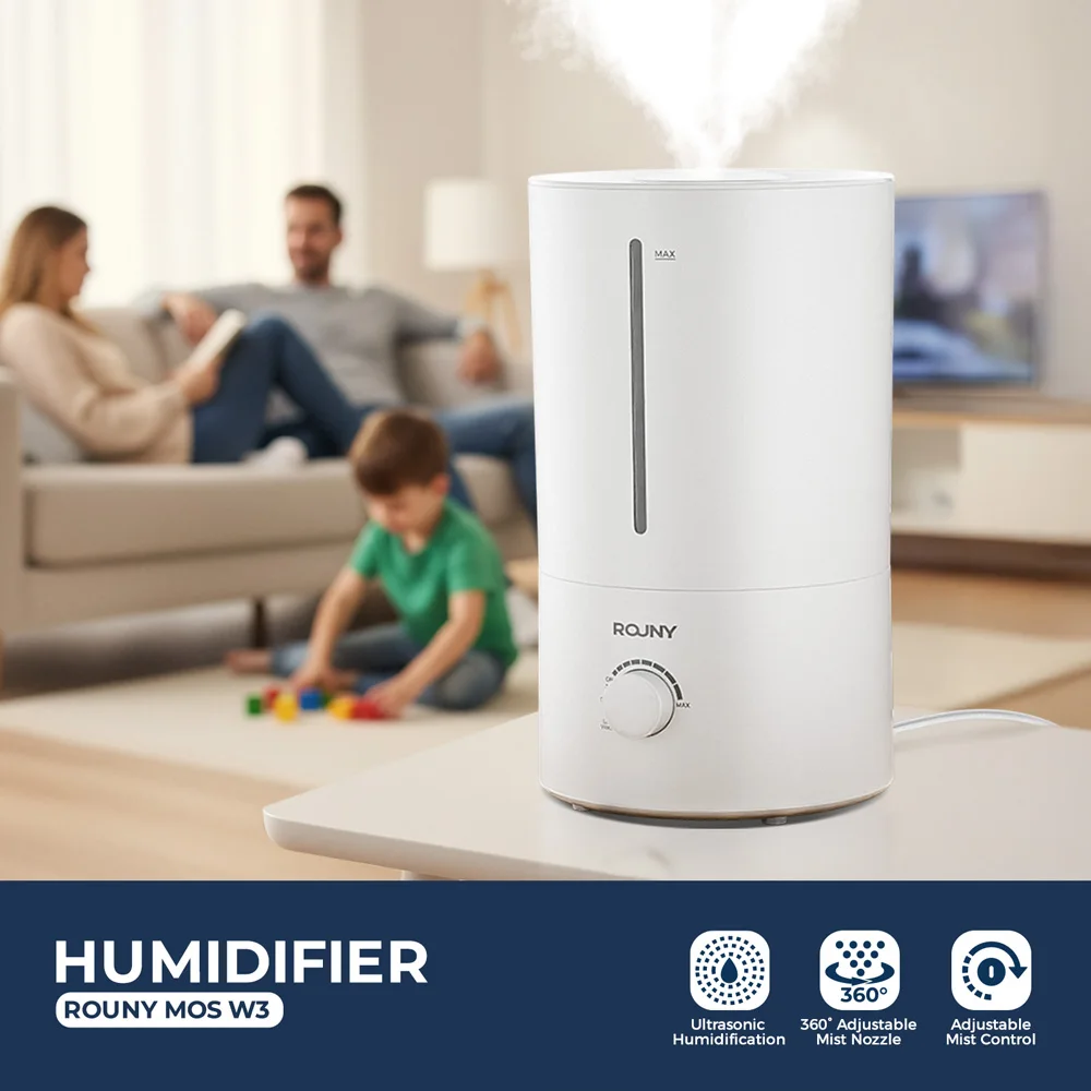 ROUNY Air Humidifier, 4L Large Capacity Ultrasonic Humidifier with Low Water Protection, 360° & Quiet & BPA-Free, White