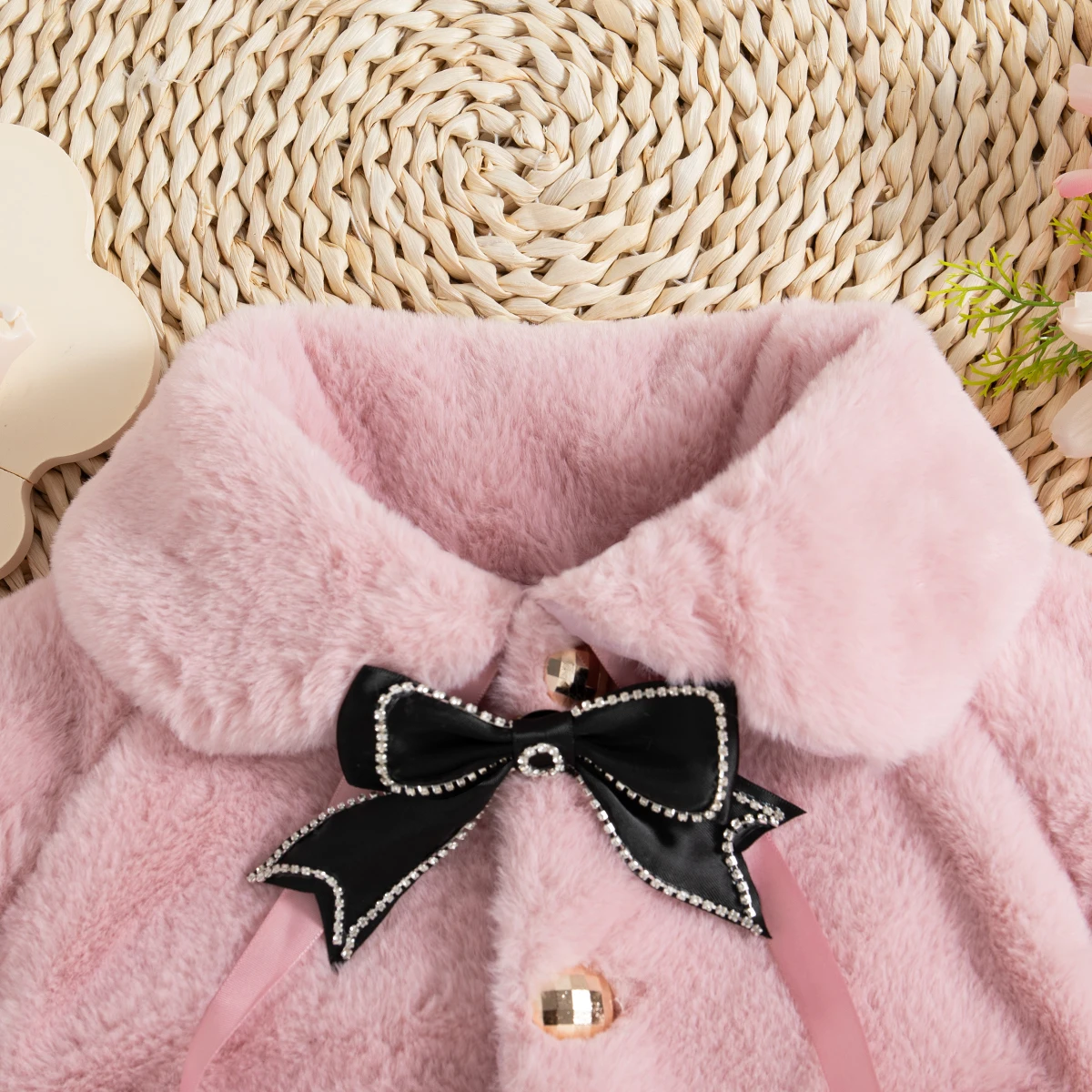 Baby Girl Clothing Winter Shearling-Lined Warm Collar Girl's Shawl Coat Adorable Bow Baby Coat Baby Girl Clothing