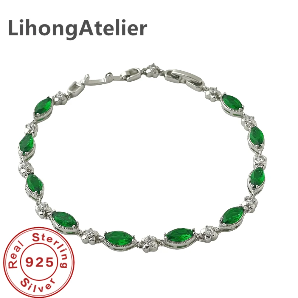 925 Sterling Silver Bracelet Zircon Green Shiny Bracelet Women Party Wedding Jewelry Gift