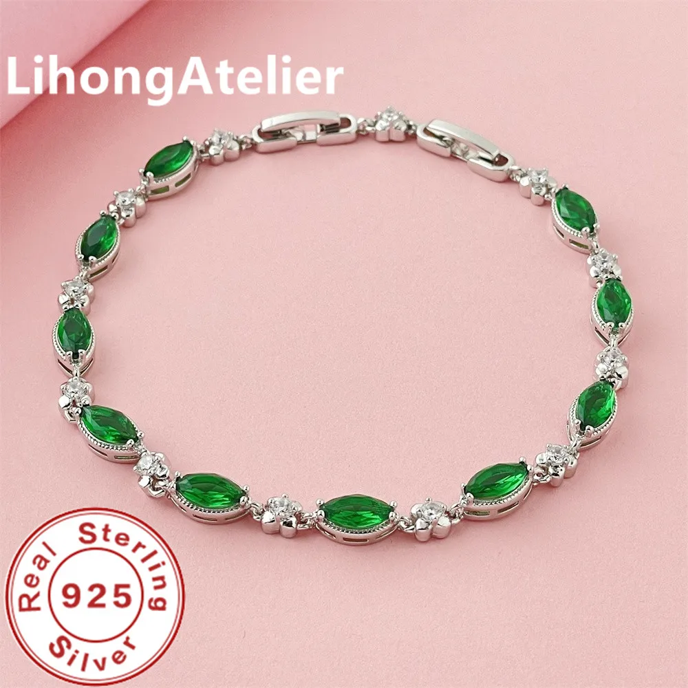 925 Sterling Silver Bracelet Zircon Green Shiny Bracelet Women Party Wedding Jewelry Gift