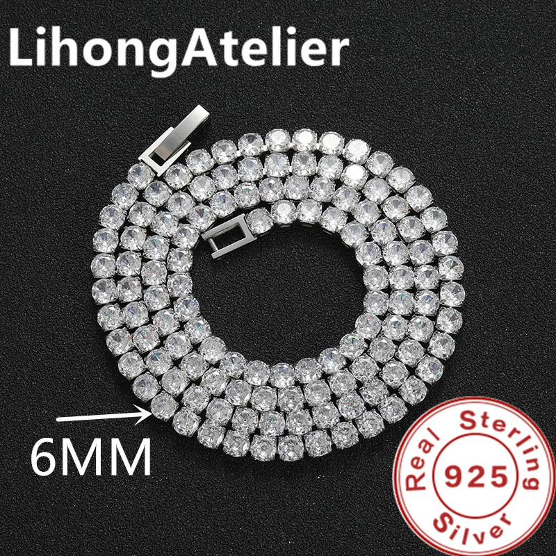 New 925 Sterling Silver Necklace 6mm Aaa Zircon Tennis Necklace Suitable For Women And Men Jewelry Gift