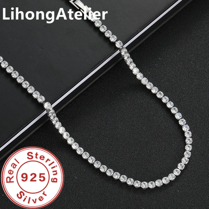 New 925 Sterling Silver Necklace 6mm Aaa Zircon Tennis Necklace Suitable For Women And Men Jewelry Gift