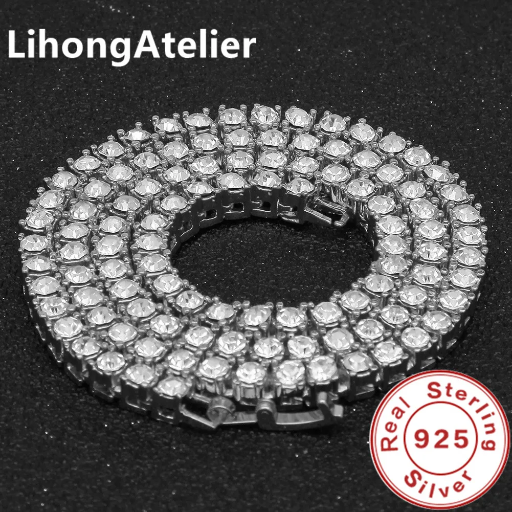 New 925 Sterling Silver Necklace 6mm Aaa Zircon Tennis Necklace Suitable For Women And Men Jewelry Gift