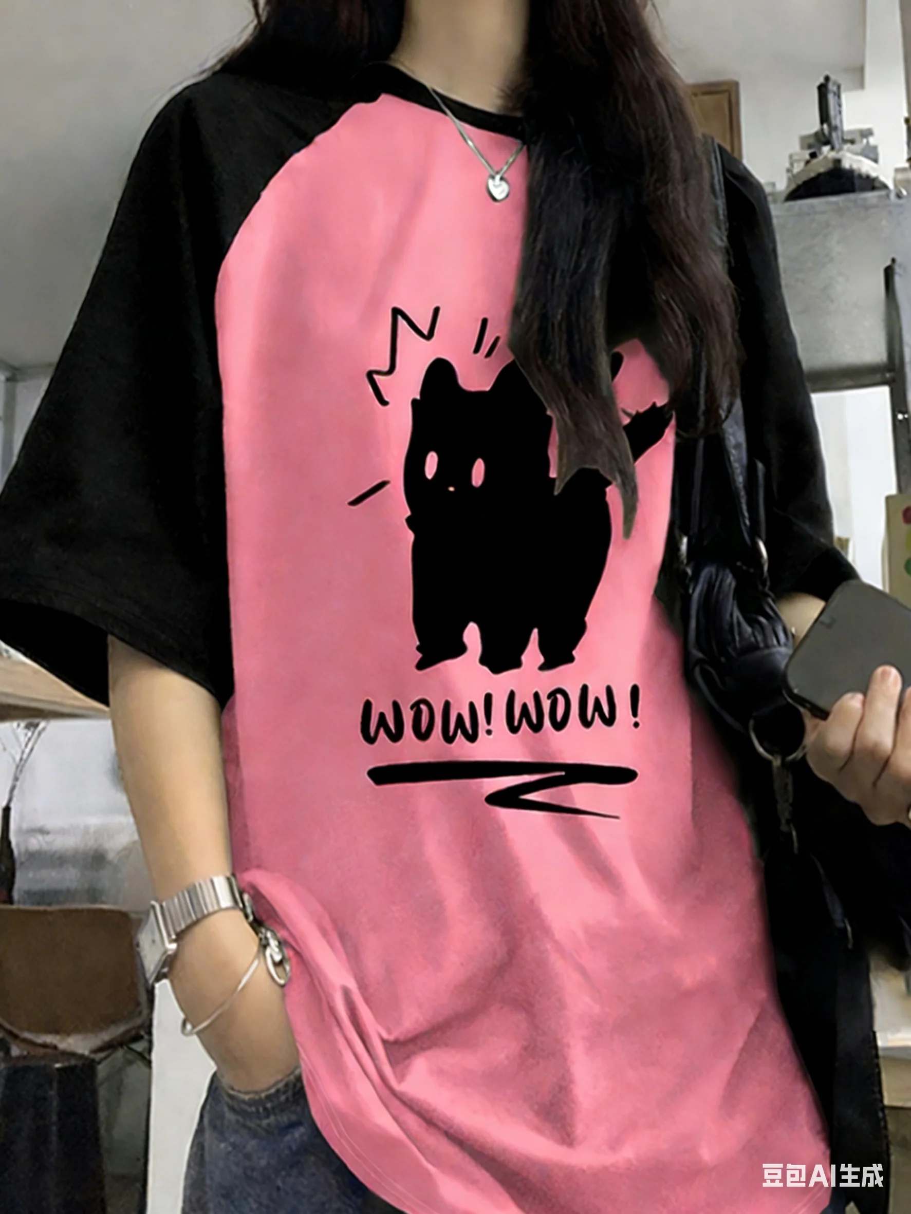 Funny Cat Printed Summer T-Shirt for Women Patchwork Short Sleeve Harajuku Tees Sports Football Jersey Y2K Loose Oversized Tops