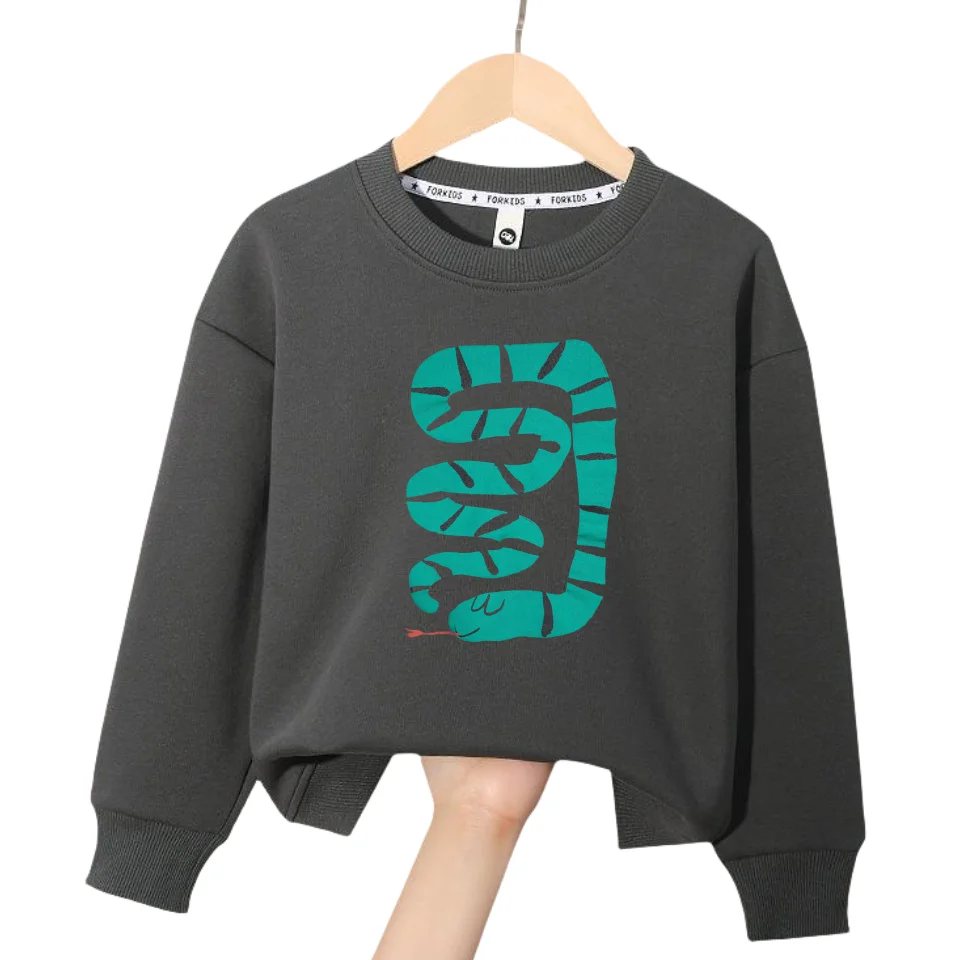 2025AW Kids Sweatshirt Cotton Long Sleeve Ribbed Cuffs Loose Fit Baby Girls Tops 2-10 Years Boys Snake Sweatshirts