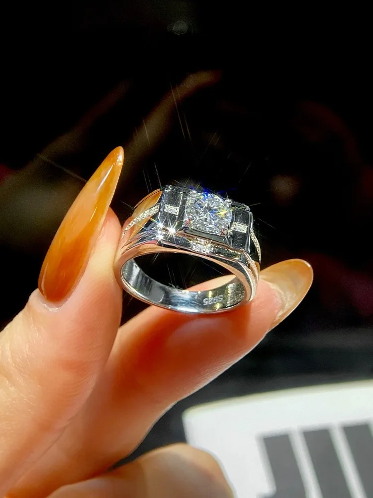 Real 1CT Fashion Certified Moissanite Diamond Engagement Rings For Men Wedding Party Anniversary Gift High Quality Jewelry