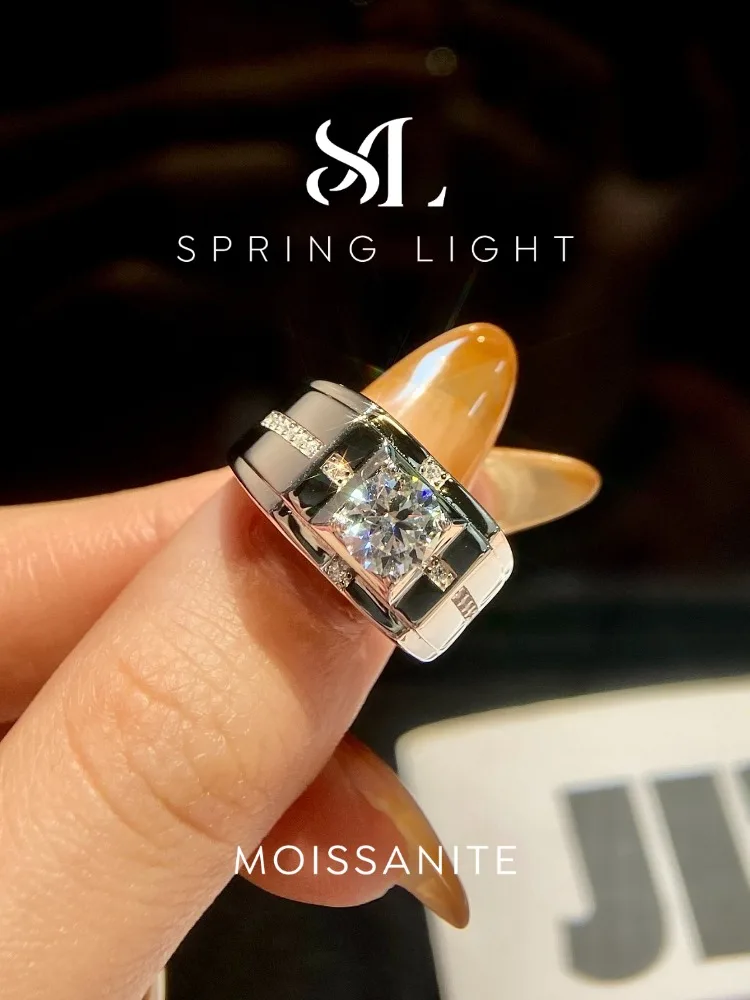 Real 1CT Fashion Certified Moissanite Diamond Engagement Rings For Men Wedding Party Anniversary Gift High Quality Jewelry
