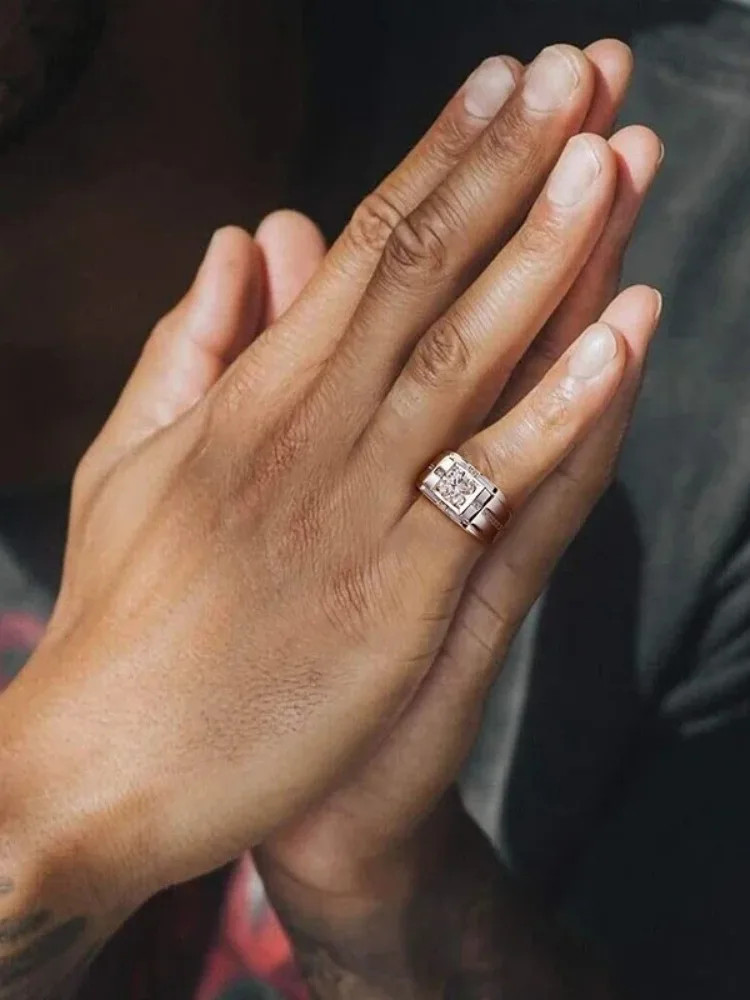 Real 1CT Fashion Certified Moissanite Diamond Engagement Rings For Men Wedding Party Anniversary Gift High Quality Jewelry