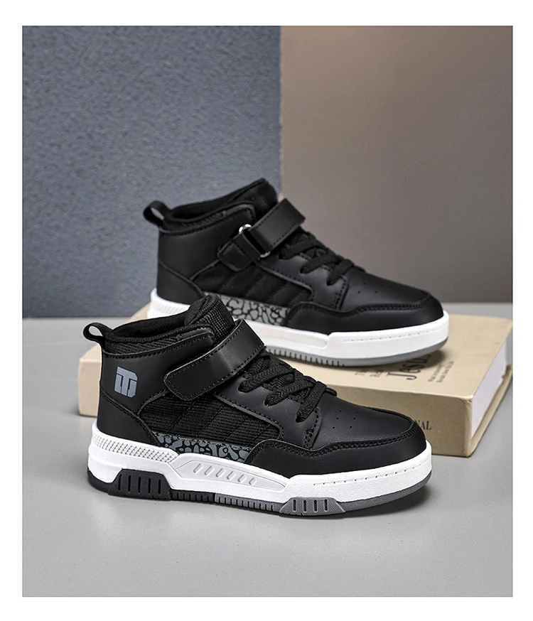 A pair of children's four-season leather high-top sports shoes, durable and fashionable sneakers, sizes 28-36,YZ-8888