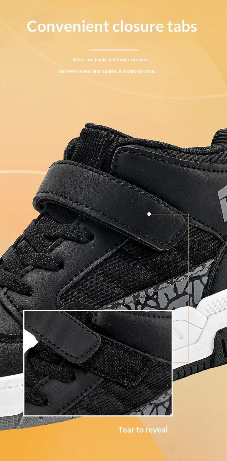 A pair of children's four-season leather high-top sports shoes, durable and fashionable sneakers, sizes 28-36,YZ-8888